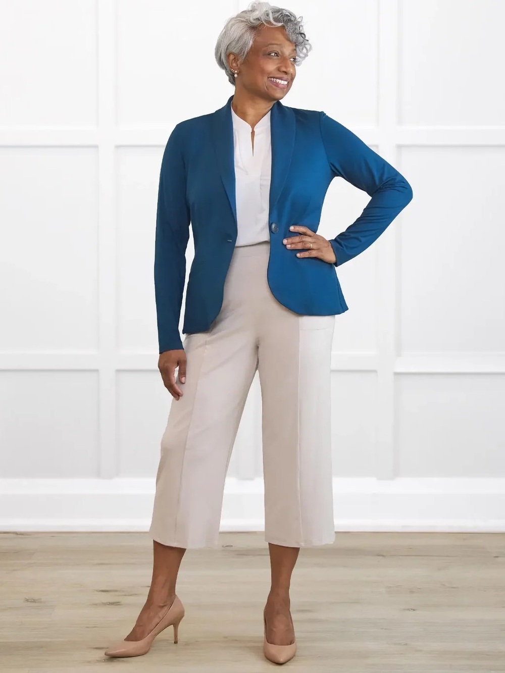 Miik Emily Teal Open Jersey Blazer, size M